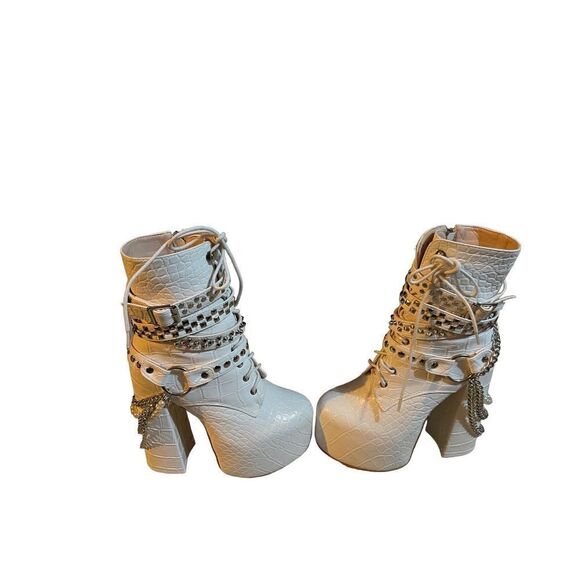 Azalea Wang - white alligator platform ankle boots- 6.5 - Picture 2 of 6